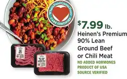 Heinen's Heinen's Premium 90% Lean Ground Beef or Chili Meat offer