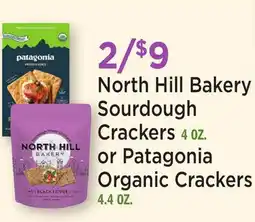 Heinen's North Hill Bakery Sourdough Crackers 4 OZ. or Patagonia Organic Crackers 4.4 OZ offer