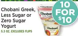 Heinen's Chobani Greek, Less Sugar or Zero Sugar Yogurt offer