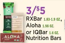 Heinen's RXBar 1.83-1.9 OZ., Aloha 1.98 OZ. or IQBar 1.6 OZ. Nutrition Bars offer
