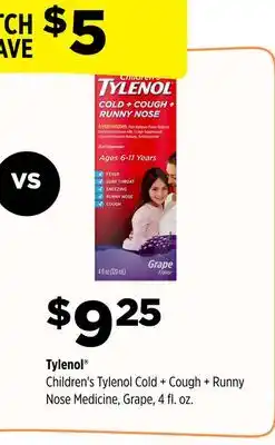 Dollar General Tylenol Children's Tylenol Cold + Cough + Runny Nose Medicine Grape offer