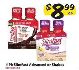 Winn Dixie 4 Pk Slimfast Advanced or Shakes offer