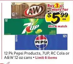 Winn Dixie 12 Pk Pepsi Products, 7UP, RC Cola or A&W 12 oz cans offer