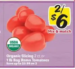 Winn Dixie Organic Slicing or 1 lb Bag Roma Tomatoes offer