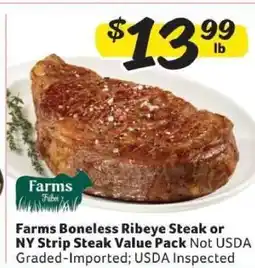 Winn Dixie Farms Boneless Ribeye Steak or NY Strip Steak Value Pack offer