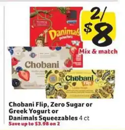 Winn Dixie Chobani Flip, Zero Sugar or Greek Yogurt or Danimals Squeezables offer