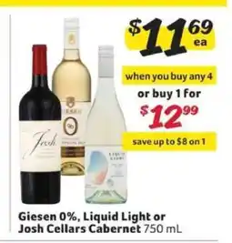 Winn Dixie Giesen 0%, Liquid Light or Josh Cellars Cabernet offer