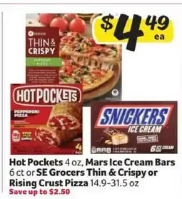 Winn Dixie Hot Pockets, Mars Ice Cream Bars, SE Grocers Thin & Crispy or Rising Crust Pizza offer