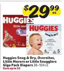 Winn Dixie Huggies Snug & Dry, Overnites, Little Movers or Little Snugglers Giga Pack Diapers offer