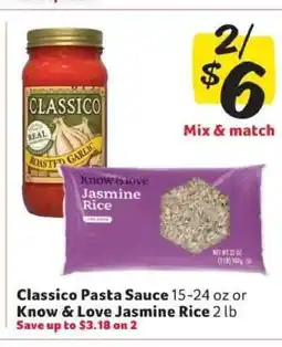 Winn Dixie Classico Pasta Sauce or Know & Love Jasmine Rice offer