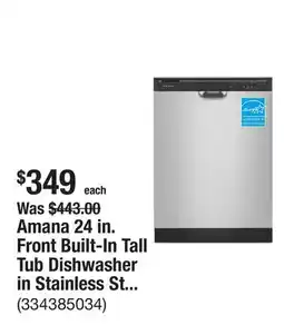 The Home Depot Amana 24 in. Front Built-In Tall Tub Dishwasher in Stainless Steel with 3-Cycles 59 dBA offer