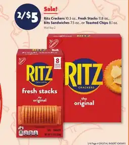 Family Dollar Ritz Crackers 10.3 oz., Fresh Stacks 11.8 oz., Bits Sandwiches 7.5 oz., or Toasted Chips 8.1 oz offer