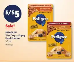 Family Dollar PEDIGREE Wet Dog or Puppy Food Pouches offer