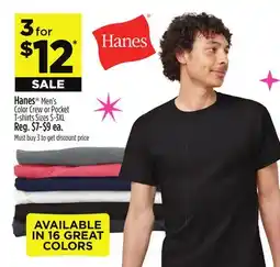 Dollar General Hanes Men's Color Crew or Pocket T-shirts offer