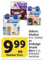 Albertsons Atkins shakes or endulge snack bars offer