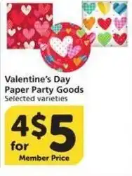 Albertsons Valentine's Day Paper Party Goods offer