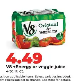 Hy-Vee V8 + Energy or veggie juice offer