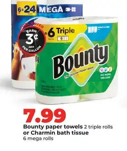Hy-Vee Bounty paper towels 2 triple rolls or Charmin bath tissue 6 mega rolls offer