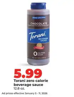 Hy-Vee Torani zero calorie beverage sauce offer