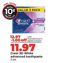 Hy-Vee Crest 3D White advanced toothpaste offer