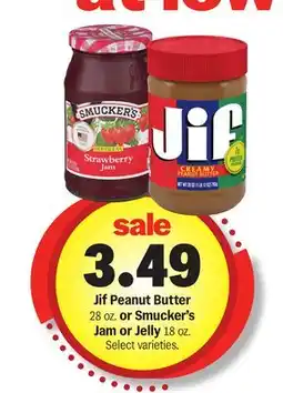 Meijer Jif Peanut Butter 28 oz. or Smucker's Jam or Jelly 18 oz offer