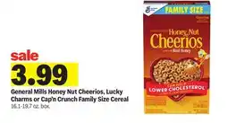 Meijer General Mills Honey Nut Cheerios, Lucky Charms or Cap'n Crunch Family Size Cereal offer