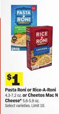 Meijer Pasta Roni or Rice-A-Roni 4.3-7.2 oz. or Cheetos Mac N Cheese* 5.6-5.9 oz offer