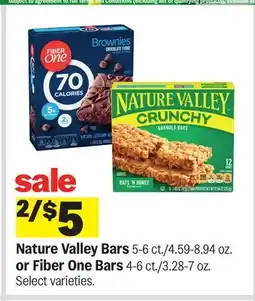 Meijer Nature Valley Bars 5-6 ct./4.59-8.94 oz. or Fiber One Bars 4-6 ct./3.28-7 oz offer