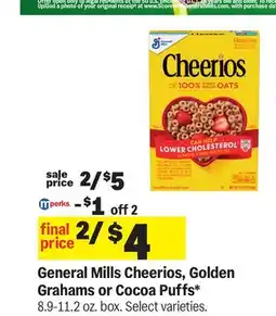 Meijer General Mills Cheerios, Golden Grahams or Cocoa Puffs offer