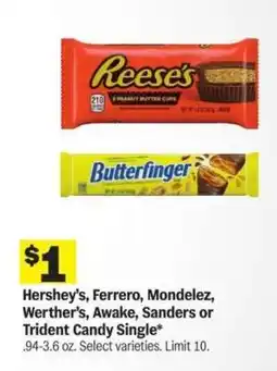 Meijer Hershey’s, Ferrero, Mondelez, Werther’s, Awake, Sanders or Trident Candy Single offer