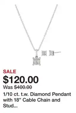 Belk 1/10 ct. t.w. Diamond Pendant with 18 Cable Chain and Stud Earrings Set in Sterling Silver offer