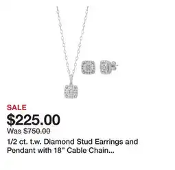 Belk 1/2 ct. t.w. Diamond Stud Earrings and Pendant with 18 Cable Chain in Sterling Silver offer