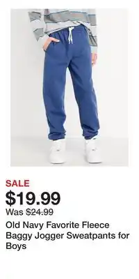 Old Navy Old Navy Favorite Fleece Baggy Jogger Sweatpants for Boys offer