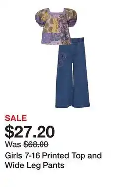 Belk Girls 7-16 Printed Top and Wide Leg Pants offer