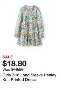 Belk Girls 7-16 Long Sleeve Henley Knit Printed Dress offer