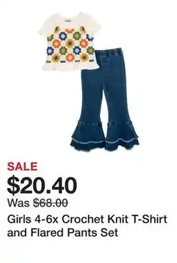Belk Girls 4-6x Crochet Knit T-Shirt and Flared Pants Set offer