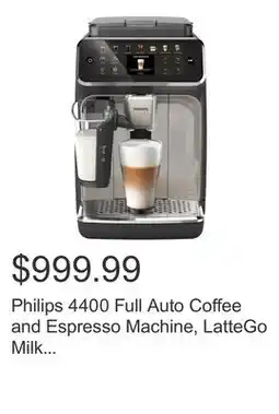 Costco Philips 4400 Full Auto Coffee and Espresso Machine, LatteGo Milk Frother offer