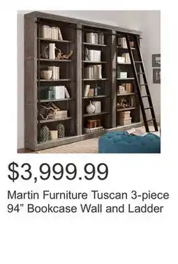 Costco Martin Furniture Tuscan 3-piece 94 Bookcase Wall and Ladder offer