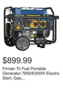 Costco Firman Tri Fuel Portable Generator 7850/6300W Electric Start, Gas, CO Alert offer