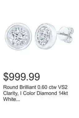 Costco Round Brilliant 0.60 ctw VS2 Clarity, I Color Diamond 14kt White Gold Stud Earrings offer