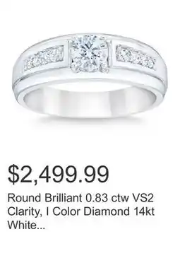 Costco Round Brilliant 0.83 ctw VS2 Clarity, I Color Diamond 14kt White Gold Men's Ring offer