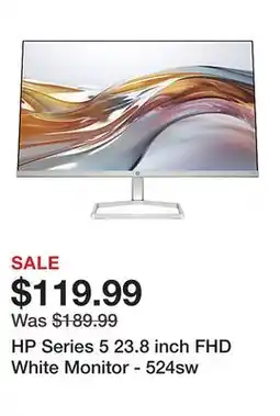 Office Depot HP Series 5 23.8 inch FHD White Monitor - 524sw offer