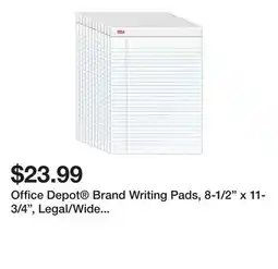 Office Depot Office Depot Brand Writing Pads, 8-1/2 x 11-3/4, Legal/Wide Ruled, 50 Sheets, White, Pack Of 12 Pads offer