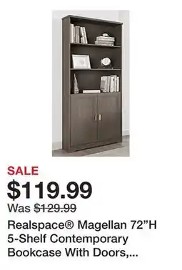 Office Depot Realspace Magellan 72H 5-Shelf Contemporary Bookcase With Doors, Gray/Medium Finish offer