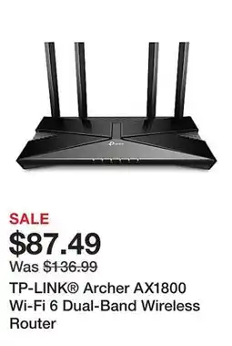 Office Depot TP-LINK Archer AX1800 Wi-Fi 6 Dual-Band Wireless Router offer