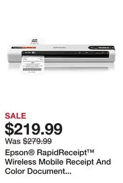 Office Depot Epson RapidReceipt Wireless Mobile Receipt And Color Document Scanner, RR-70W offer
