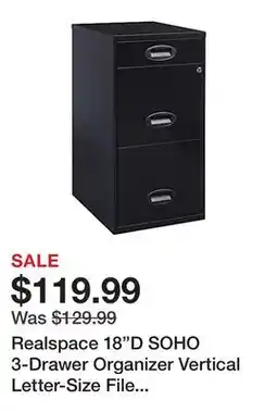 Office Depot Realspace 18D SOHO 3-Drawer Organizer Vertical Letter-Size File Cabinet, Black offer