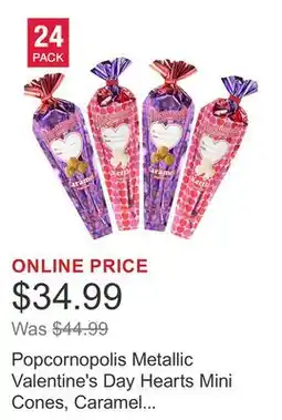 Costco Popcornopolis Metallic Valentine's Day Hearts Mini Cones, Caramel Corn and Kettle Corn, 24 count offer