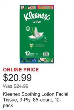 Costco Kleenex Soothing Lotion Facial Tissue, 3-Ply, 85-count, 12-pack offer