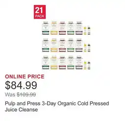 Costco Pulp and Press 3-Day Organic Cold Pressed Juice Cleanse offer